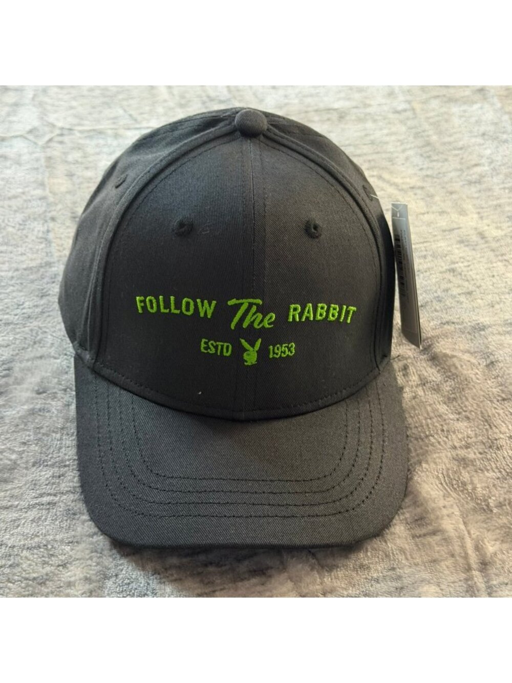 Playboy Follow The Rabbit Dad Hat Men's OS Adjustable Black Neon Green